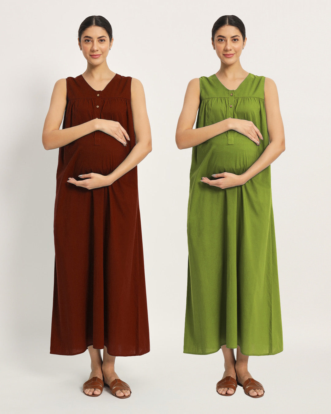 Combo: Russet Red & Sage Green Mommylicious Maternity & Nursing Dress