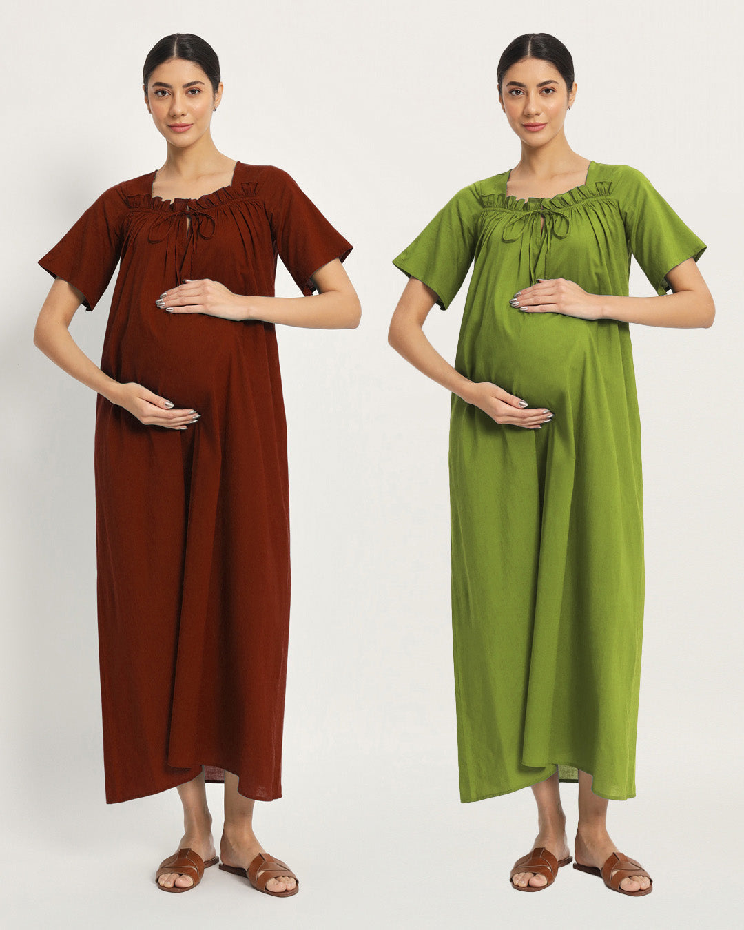 Combo: Russet Red & Sage Green Nurture N' Shine Maternity & Nursing Dress