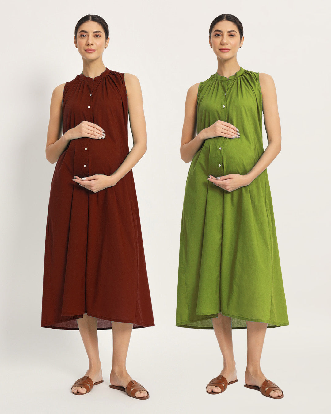 Combo: Russet Red & Sage Green Mommy Must-Haves Maternity & Nursing Dress