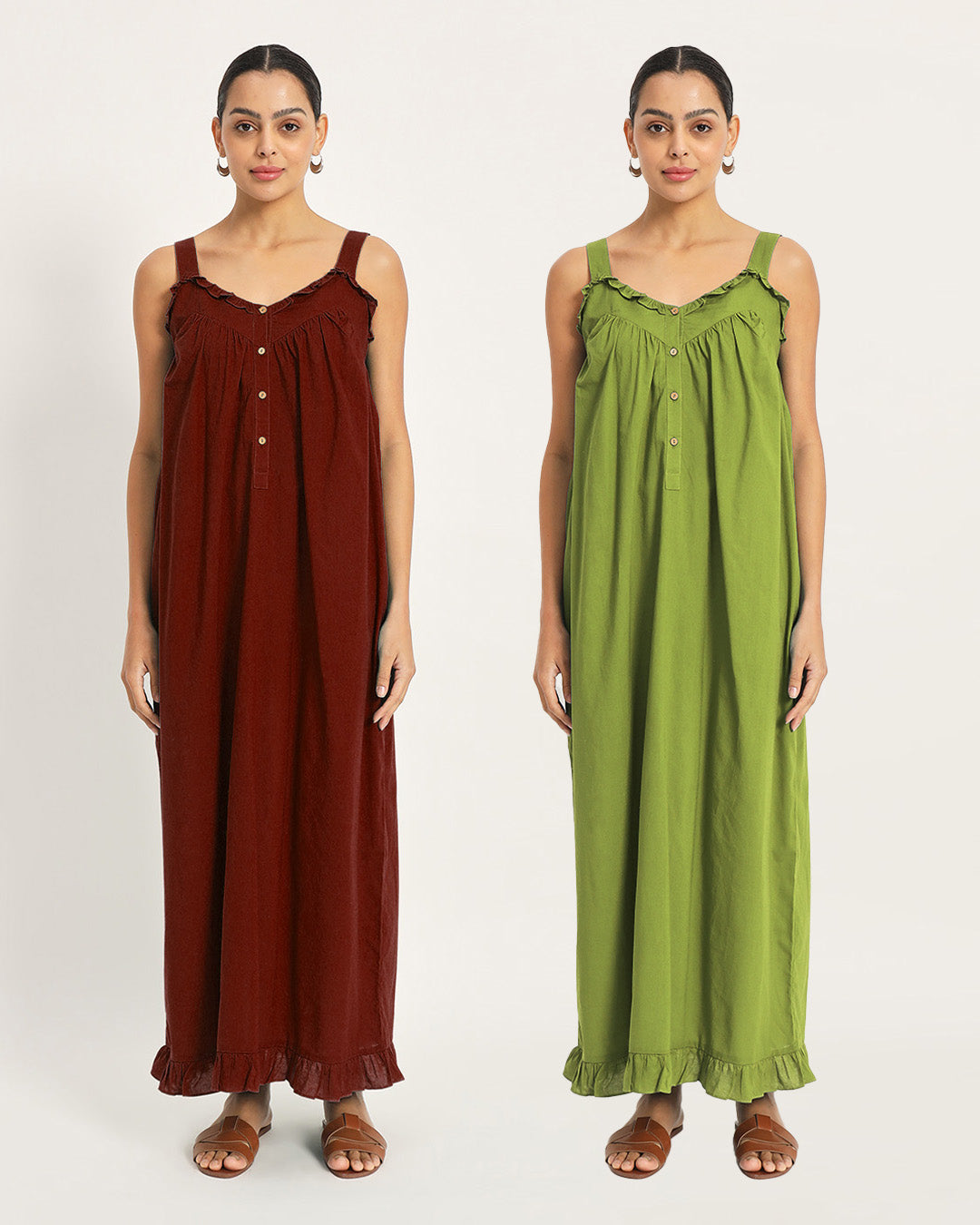 Combo: Russet Red & Sage Green Twilight to Noon Nightdress