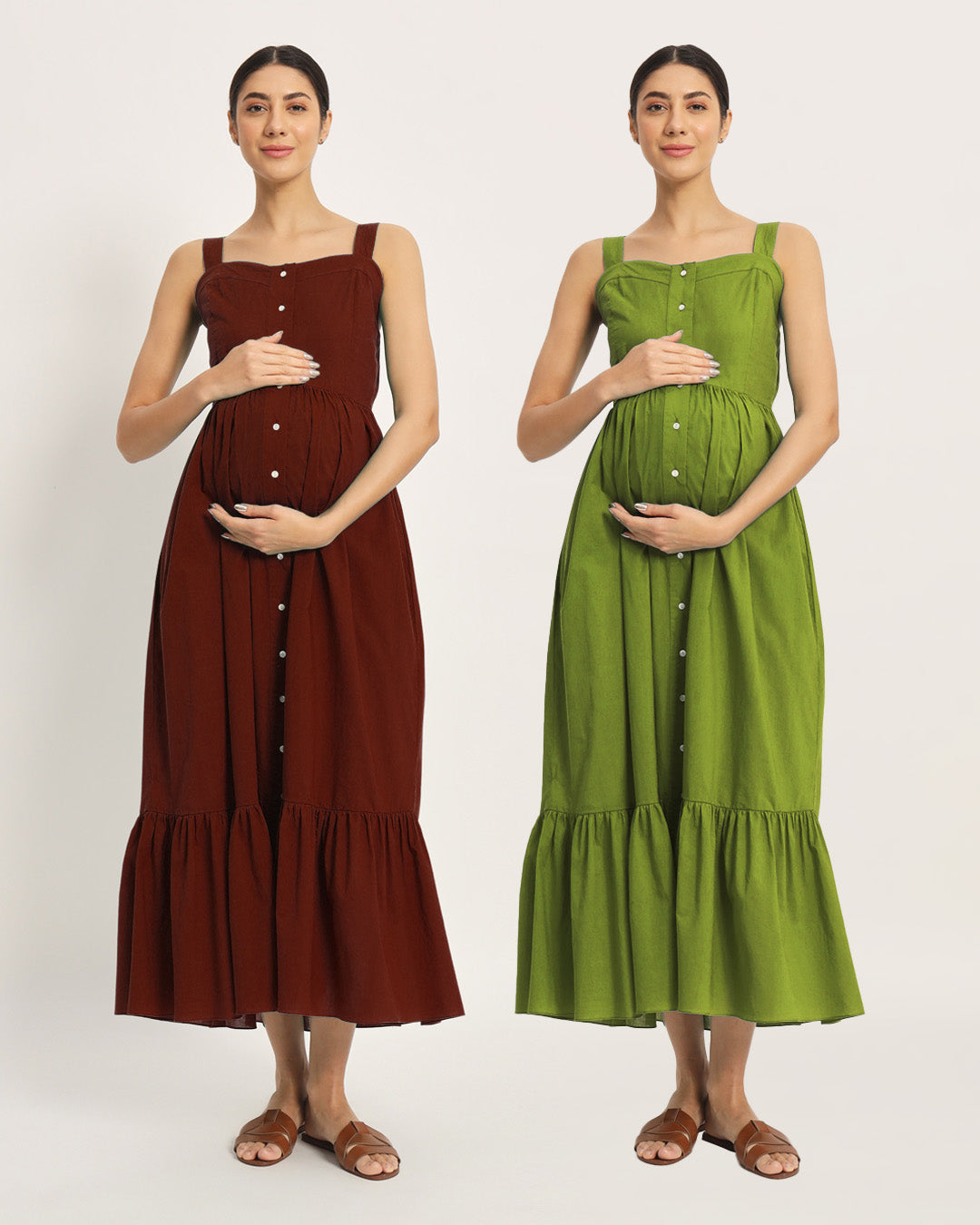 Combo:  Russet Red & Sage Green Mommy Glow Maternity & Nursing Dress