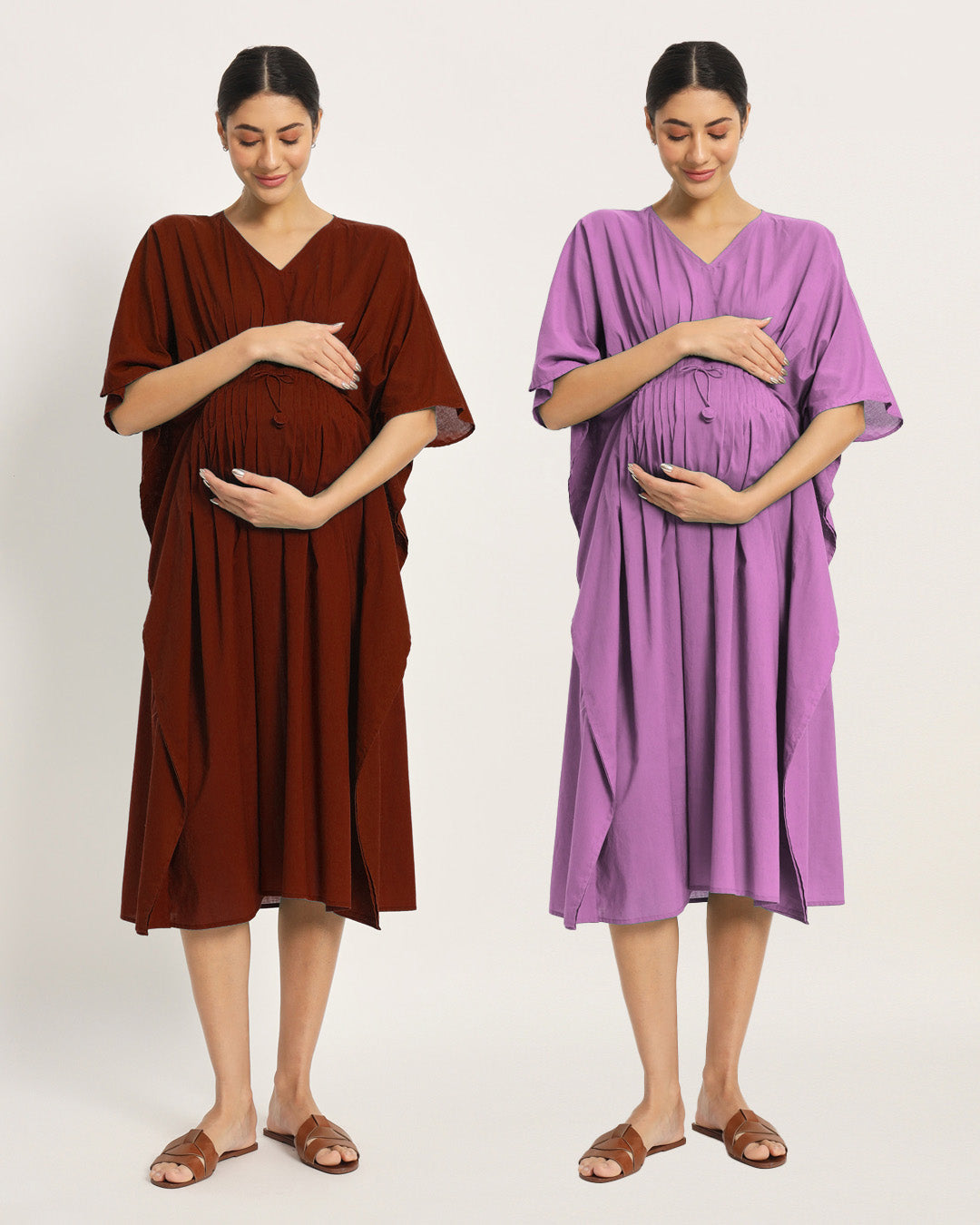 Combo: Russet Red & Wisteria Purple Mommy Mode Maternity & Nursing Dress