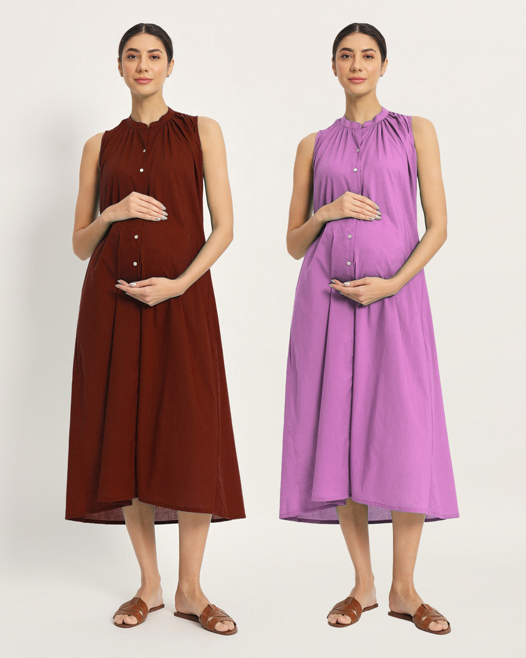 Combo: Russet Red & Wisteria Purple Mommy Must-Haves Maternity & Nursing Dress