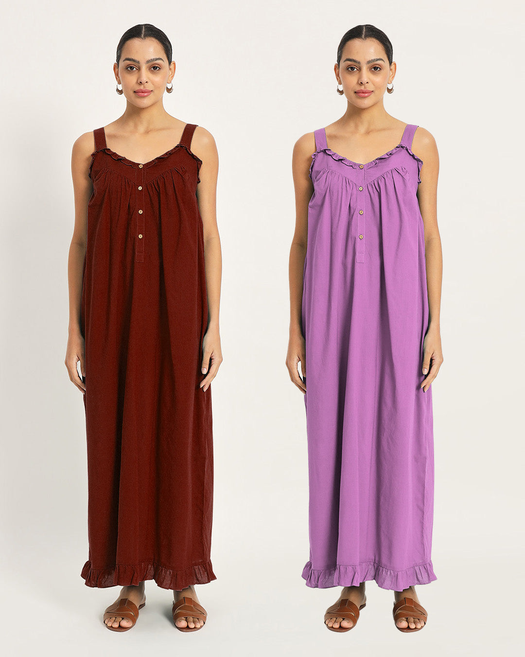 Combo: Russet Red  & Wisteria Purple Twilight to Noon Nightdress