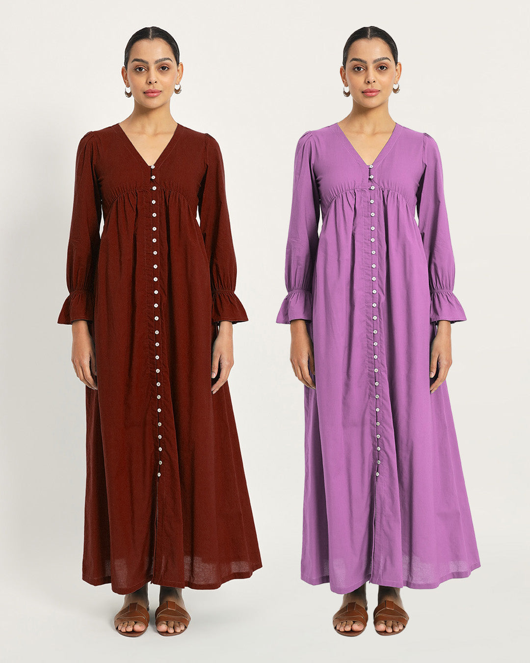 Combo: Russet Red & Wisteria Purple Day-Night Ease Nightdress
