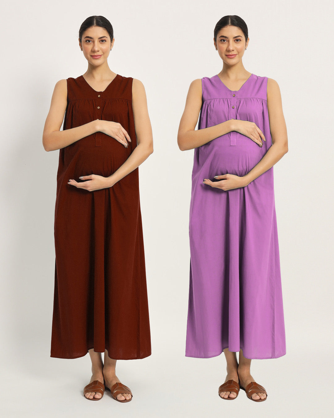 Combo: Russet Red & Wisteria Purple Mommylicious Maternity & Nursing Dress
