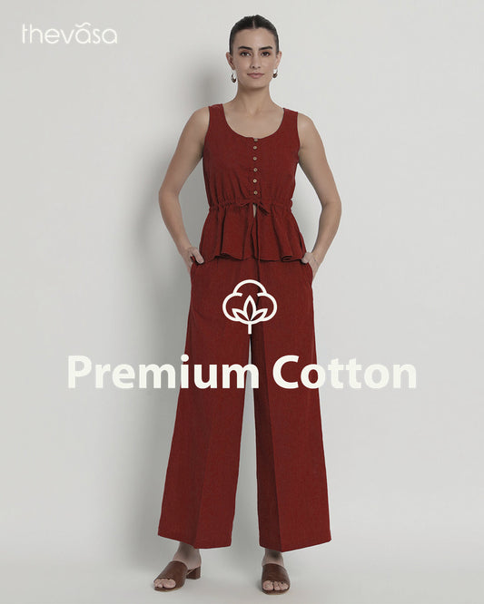 Russet Red Peplum Paradise Solid Co-ord Set