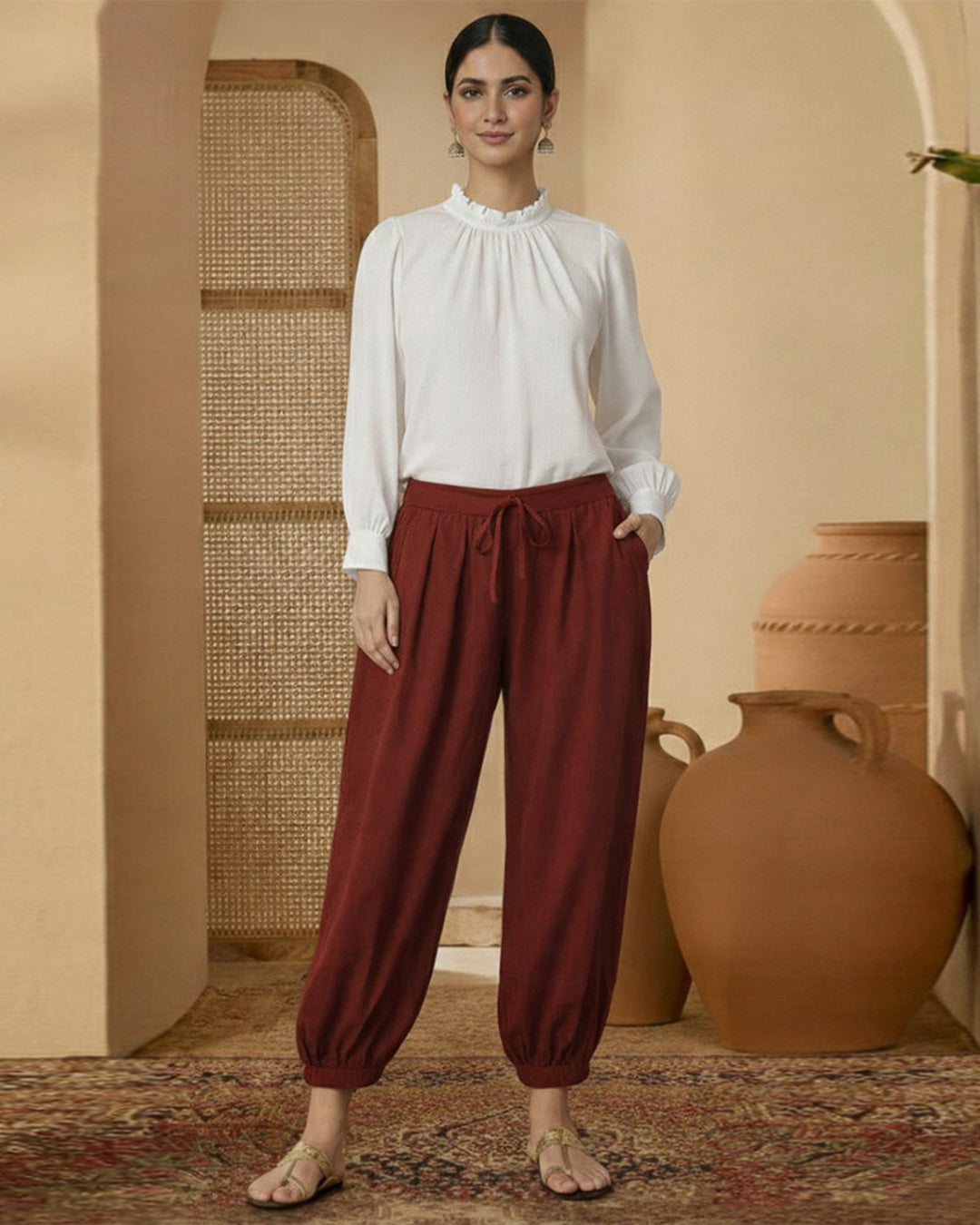 Russet Red Pleated Salwar