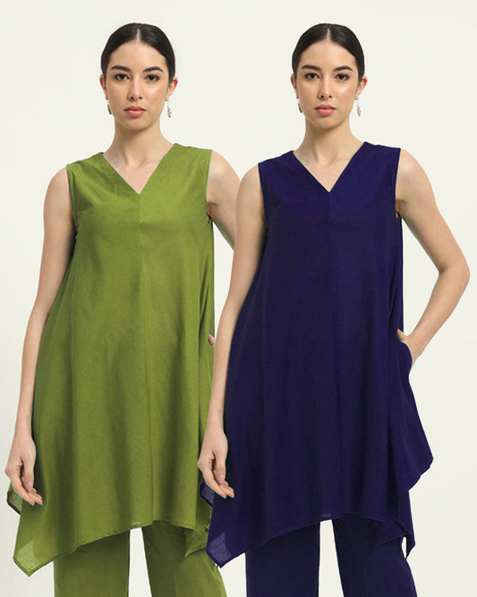 Combo: Sage Green & Aurora Purple Midsummer Dream Solid Kurta