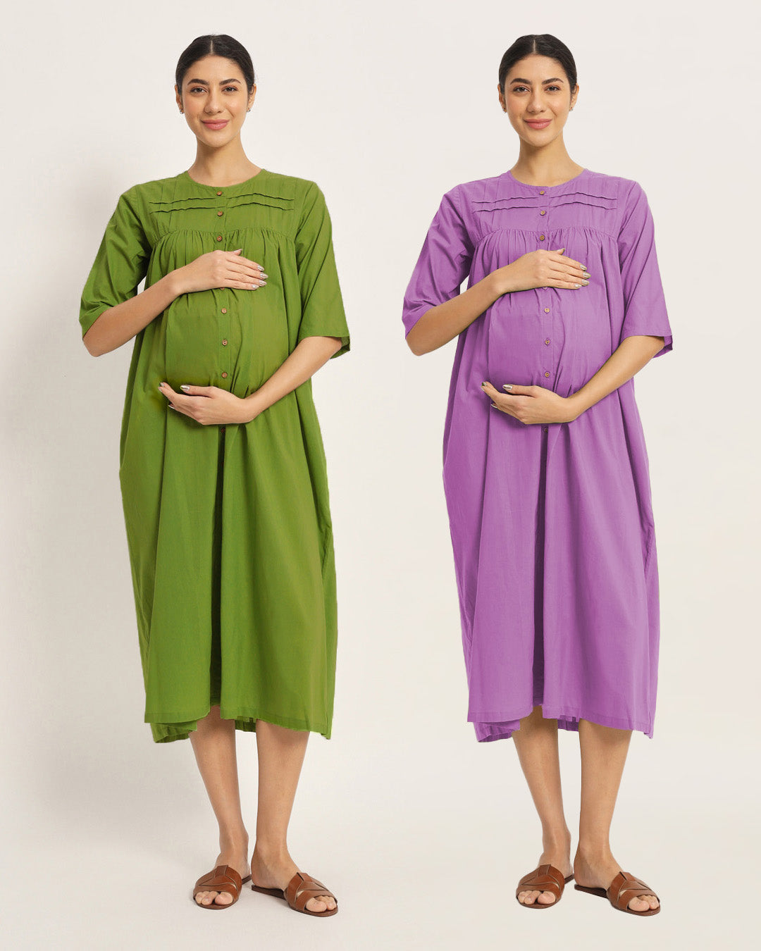 Combo: Sage Green & Wisteria Purple Mommy-to-Be Marvel Maternity & Nursing Dress