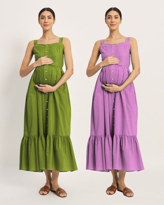 Combo:  Sage Green & Wisteria Purple Mommy Glow Maternity & Nursing Dress