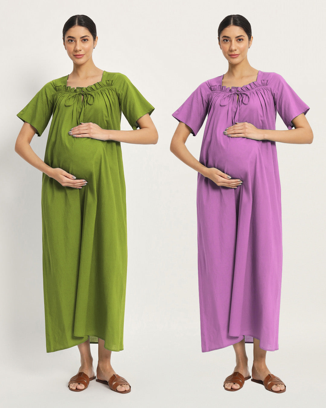 Combo: Sage Green & Wisteria Purple Nurture N' Shine Maternity & Nursing Dress