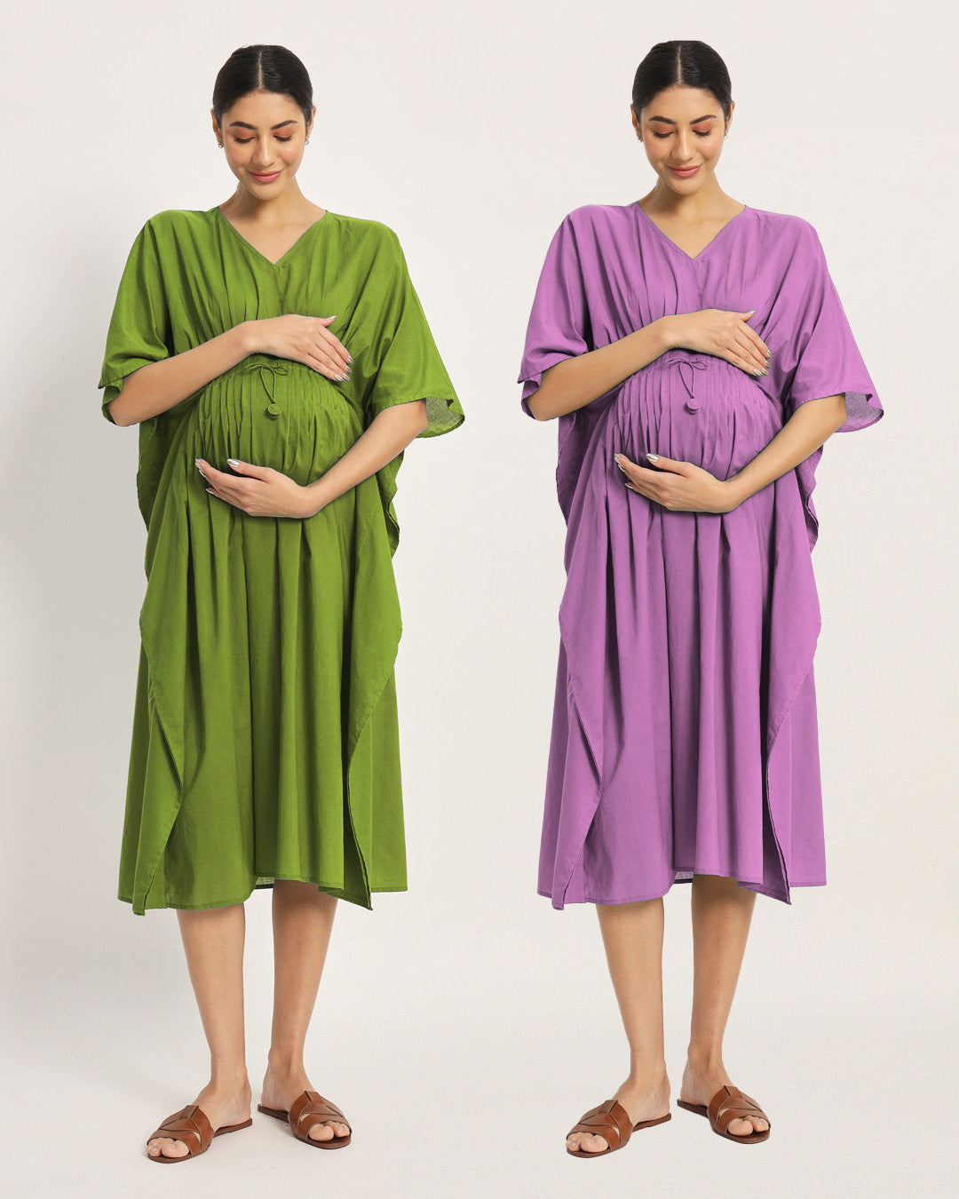 Combo: Sage Green & Wisteria Purple Mommy Mode Maternity & Nursing Dress