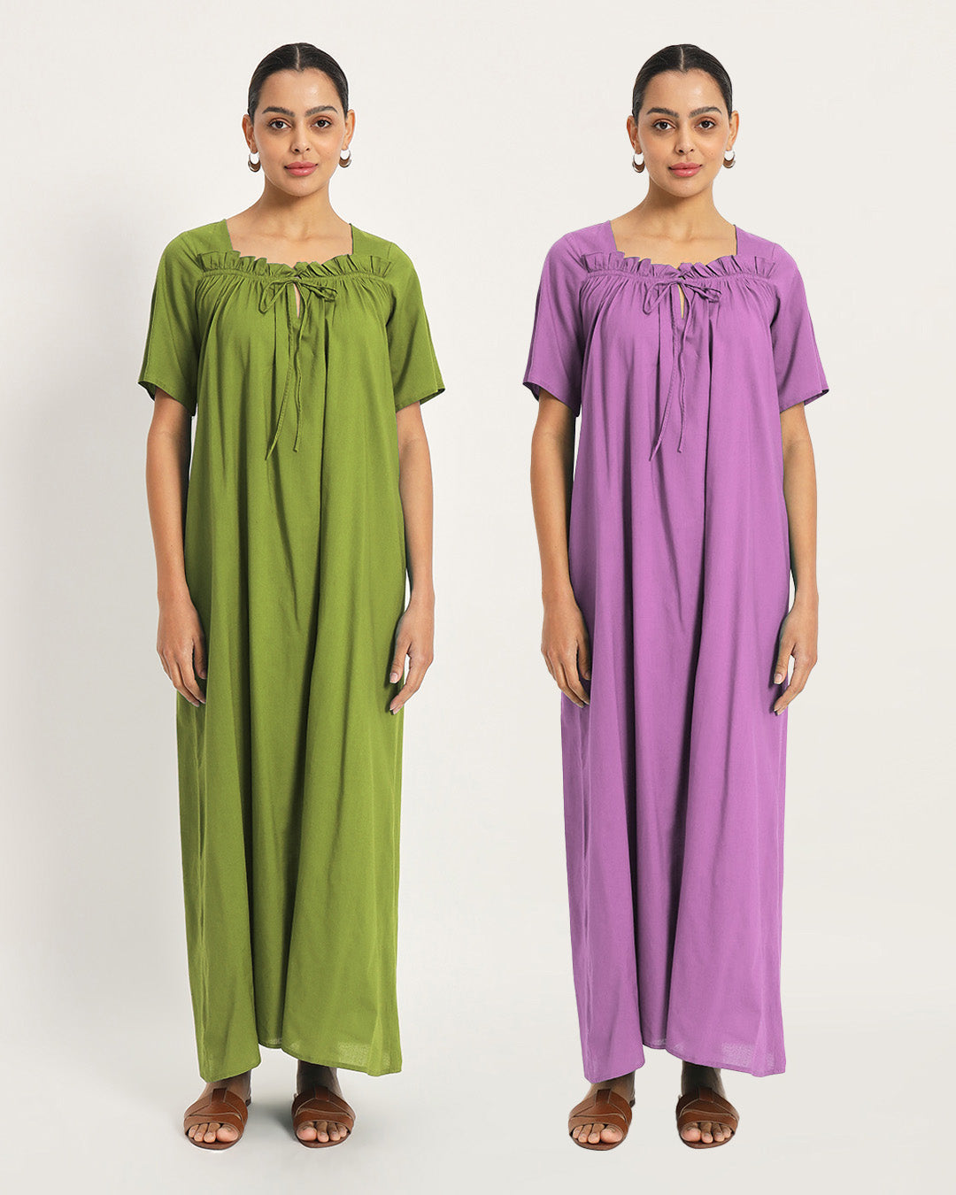 Combo: Sage Green & Wisteria Purple Breathable Bliss Nightdress