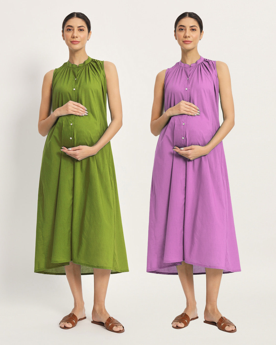 Combo: Sage Green & Wisteria Purple Mommy Must-Haves Maternity & Nursing Dress
