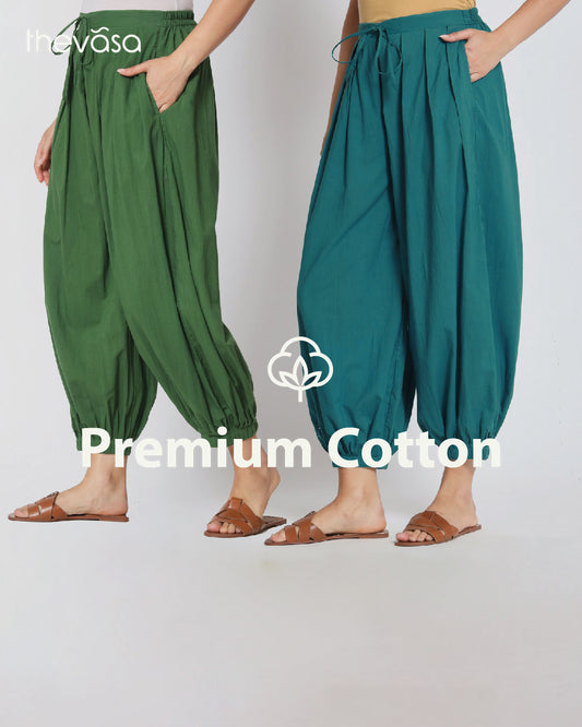 Combo: Greening Spring & Deep Teal Pleated Salwar- Set of 2