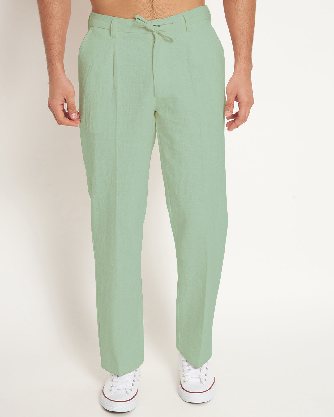 Combo: Casual Ease White & Spring Green Men's Pants - Set of 2