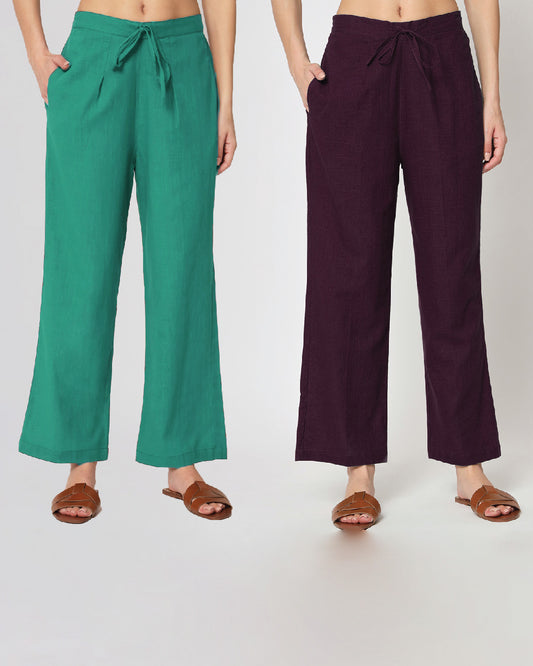 Combo: Valley Vista & Plum Passion Straight Pants- Set of 2