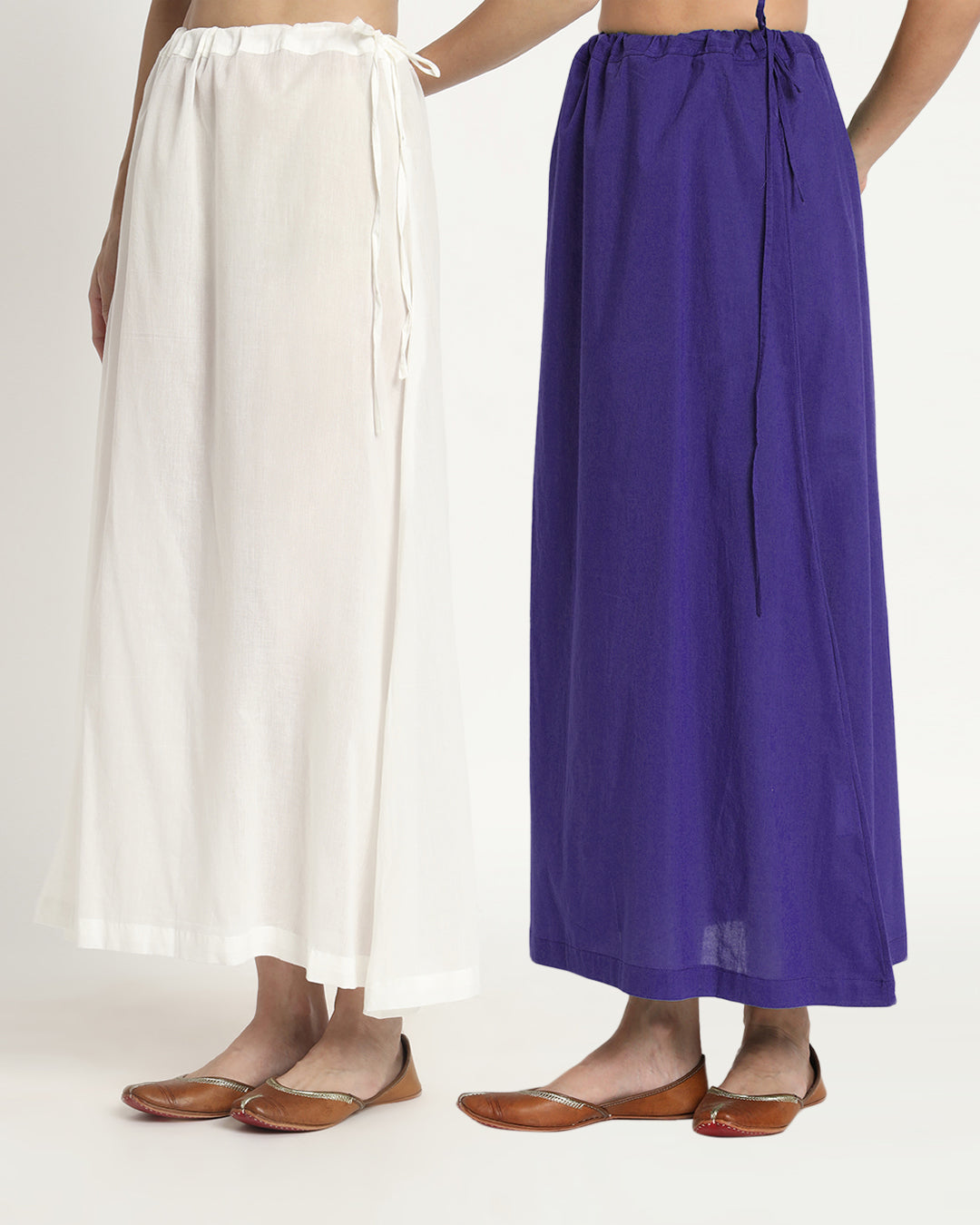 Combo: Pristine White & Aurora Purple Peekaboo Petticoat- Set of 2