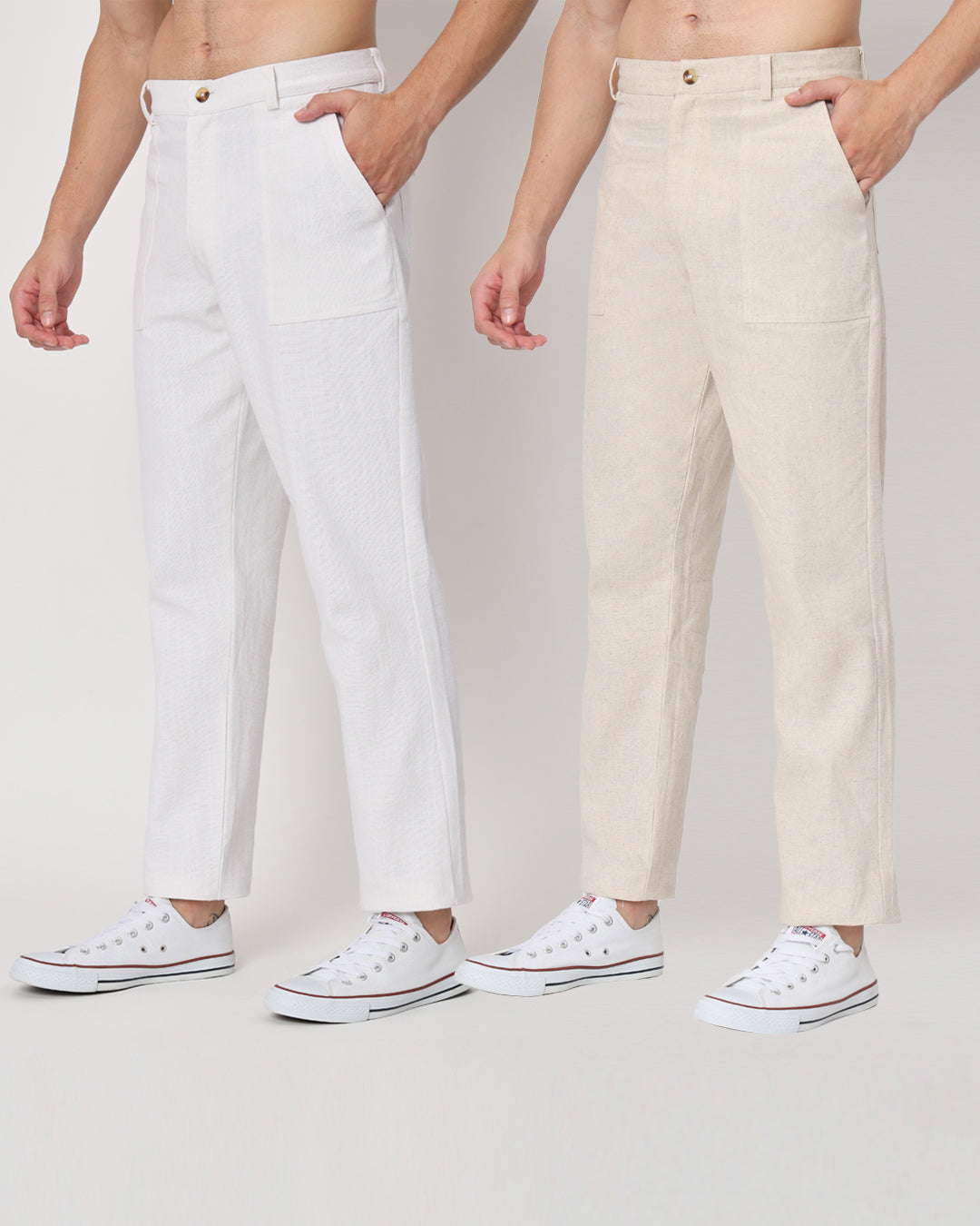 Combo : Comfy Ease Beige & White Men's Pants - Set of 2