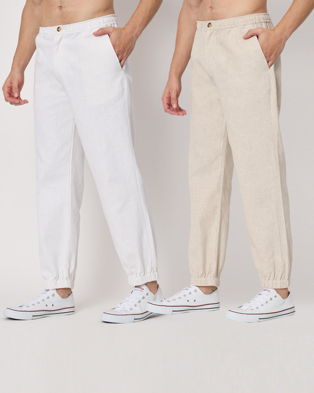 Combo: White & Beige Jog Men's Pants - Set of 2