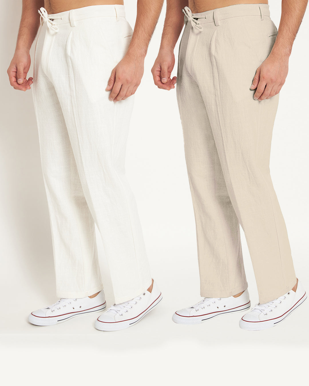 Combo: Casual Ease Beige & White Men's Pants - Set of 2