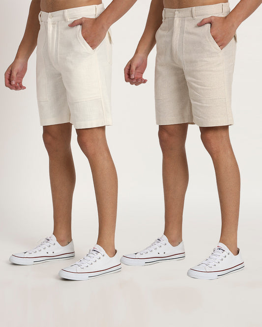 Combo : Patch Pocket Playtime White & Beige Men's Shorts