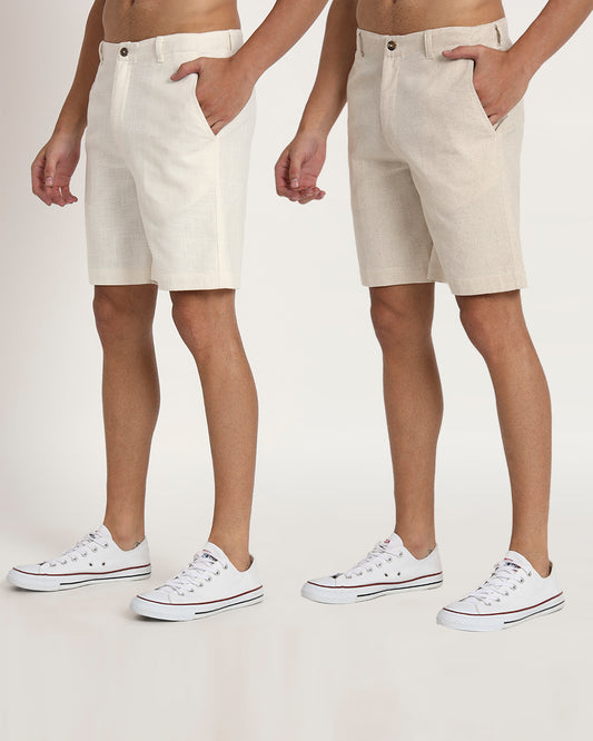 Combo : Ready For Anything White & Beige Men's Shorts