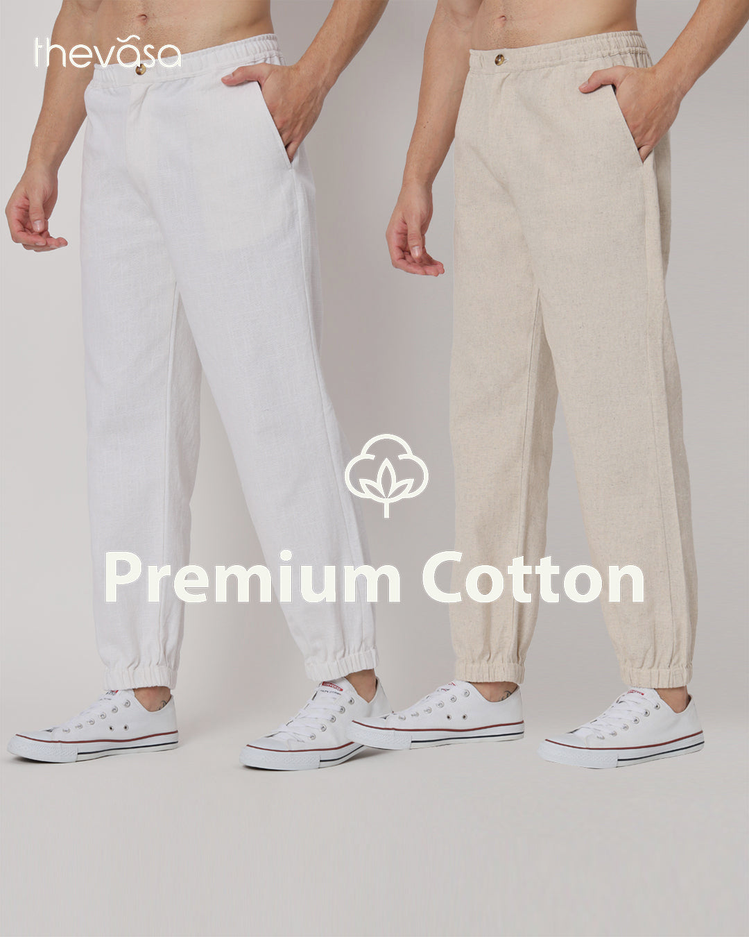 Combo: White & Beige Jog Men's Pants - Set of 2