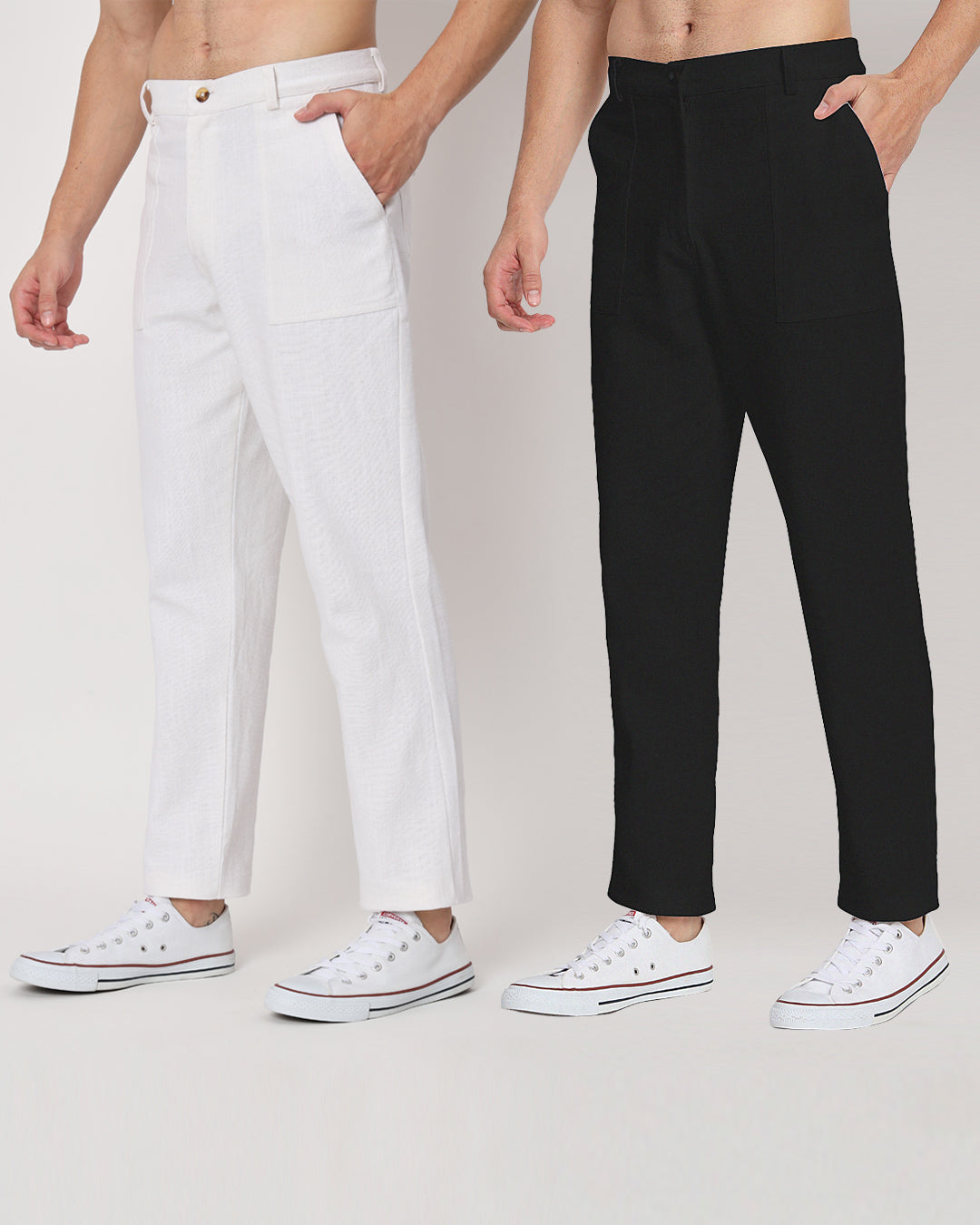 Combo : Comfy Ease Black & White Men's Pants - Set of 2