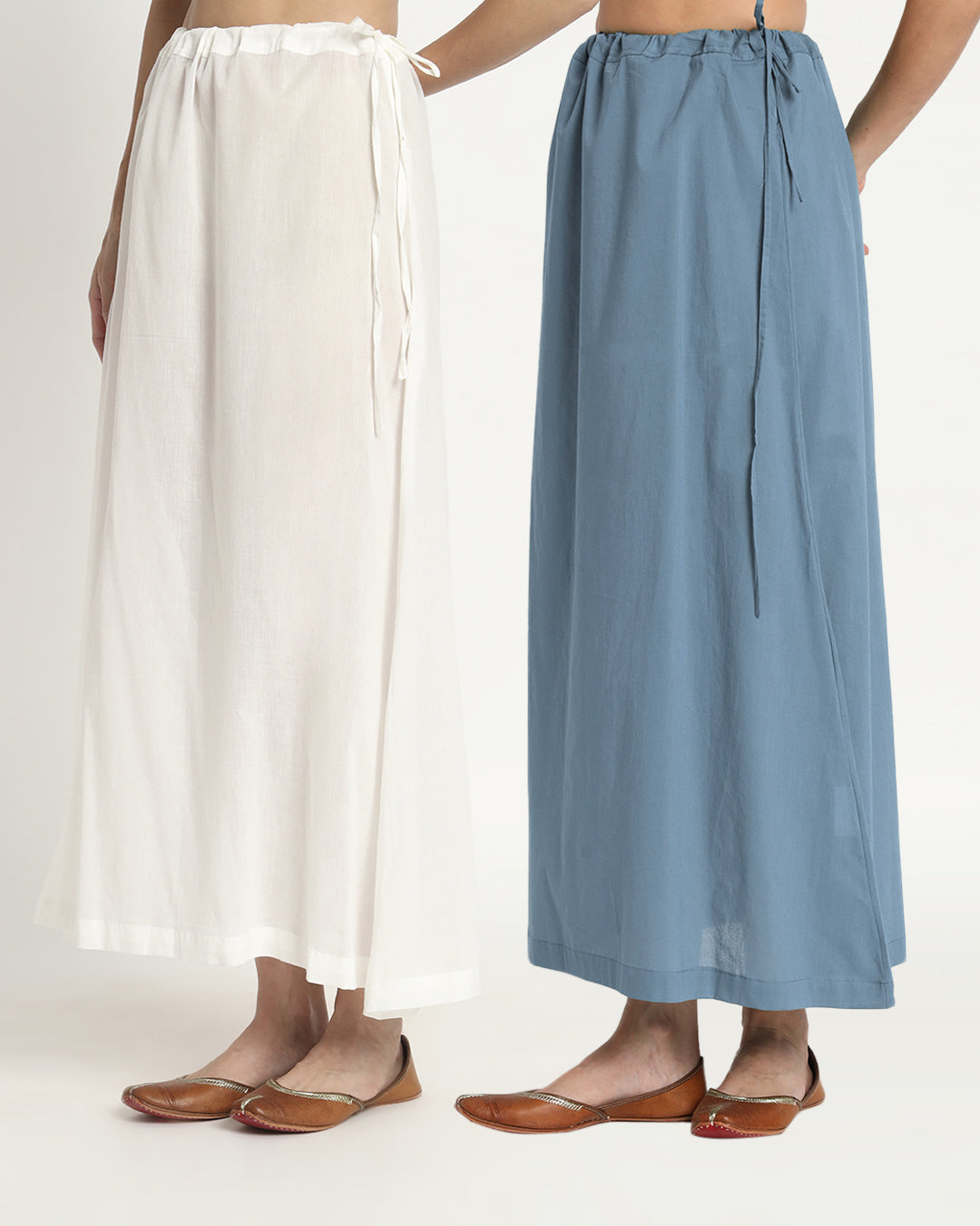 Combo: Pristine White & Blue Dawn Peekaboo Petticoat- Set of 2