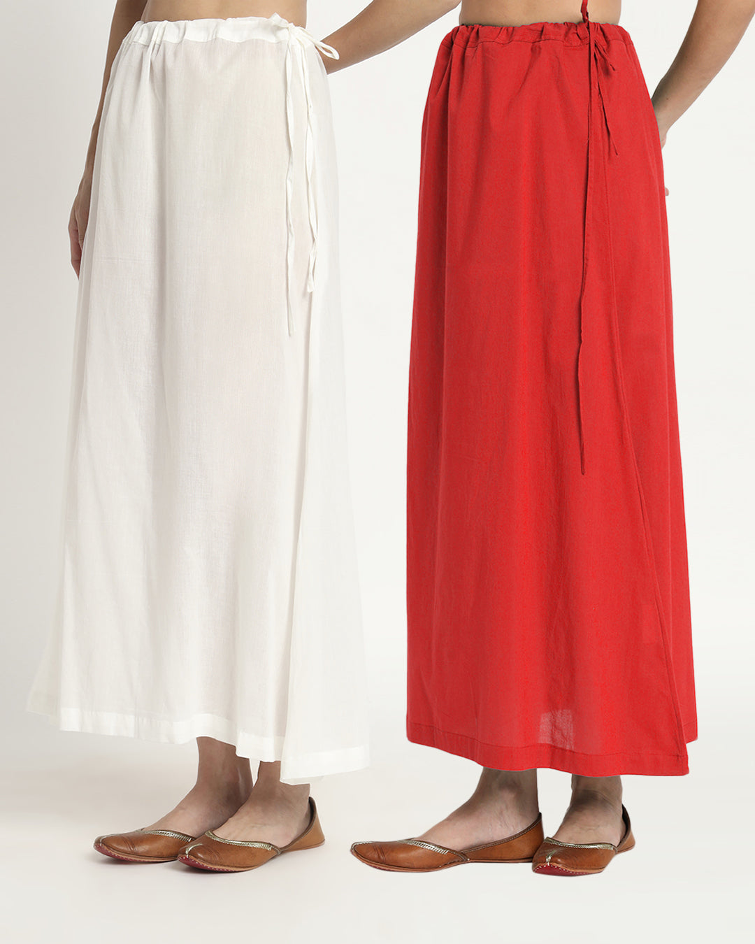 Combo: Pristine White & Classic Red Peekaboo Petticoat- Set of 2