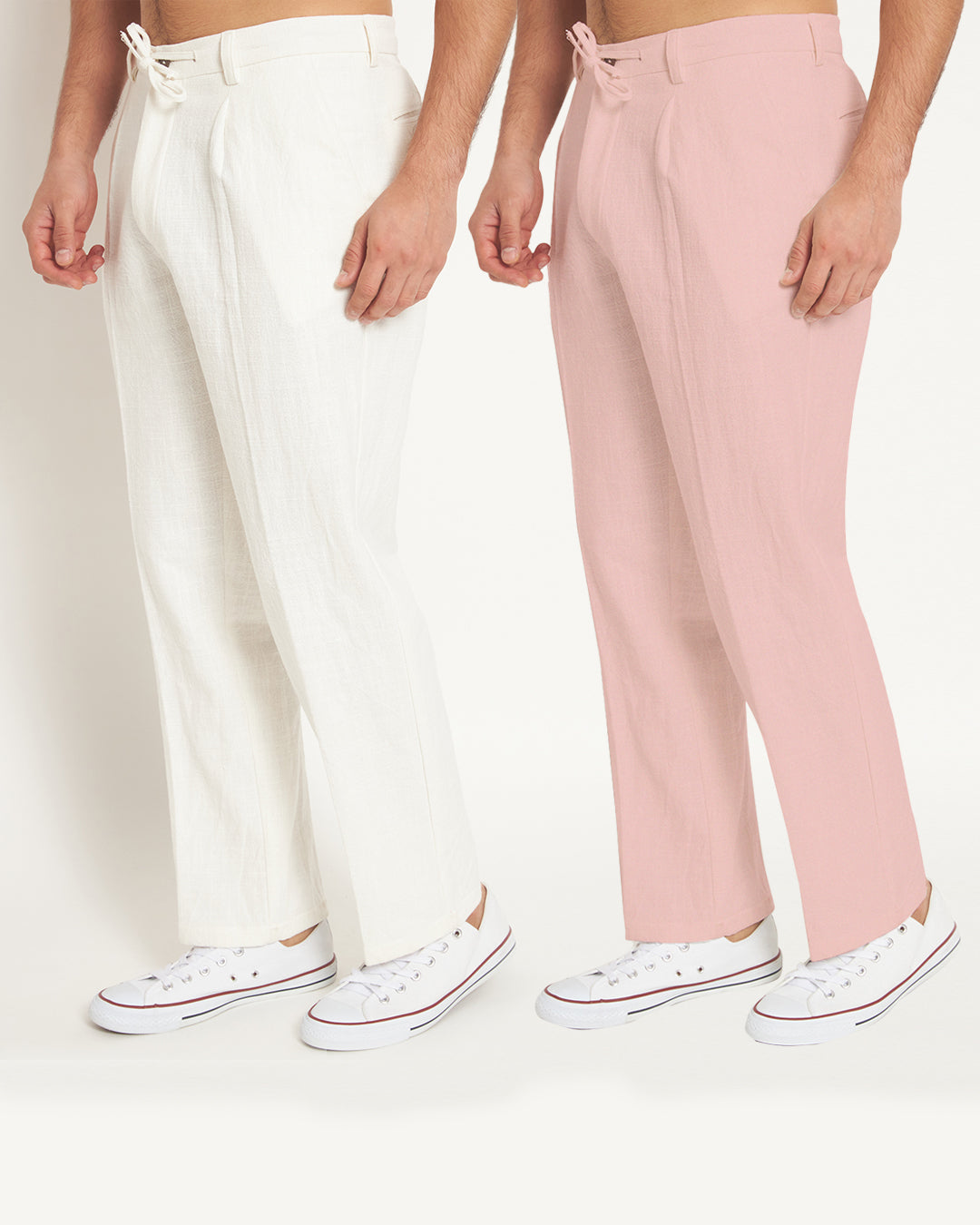 Combo: Casual Ease Fondant Pink & White Men's Pants - Set of 2