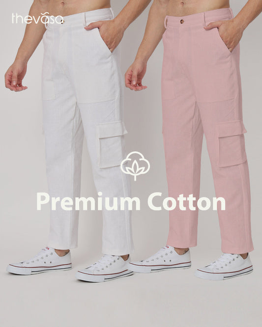 Combo: Function Flex Midnight White & Fondant Pink Men's Pants- Set Of 2