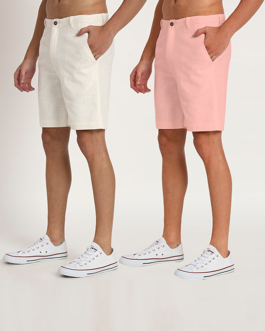 Combo : Ready For Anything White & Fondant Pink Men's Shorts