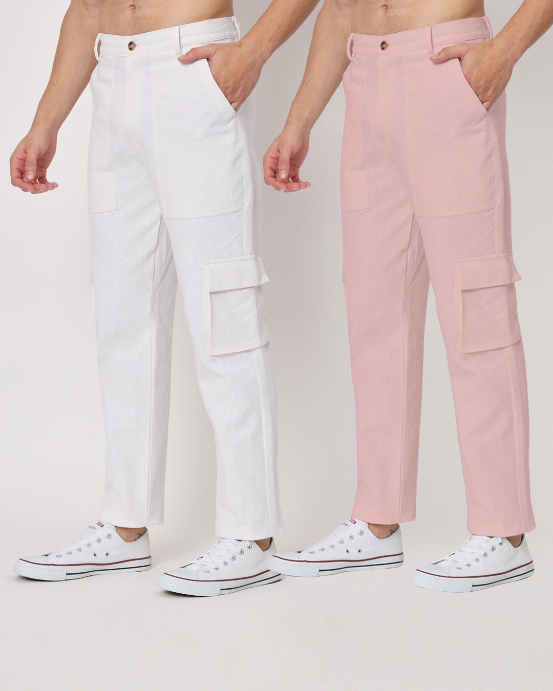 Combo: Function Flex Midnight White & Fondant Pink Men's Pants- Set Of 2