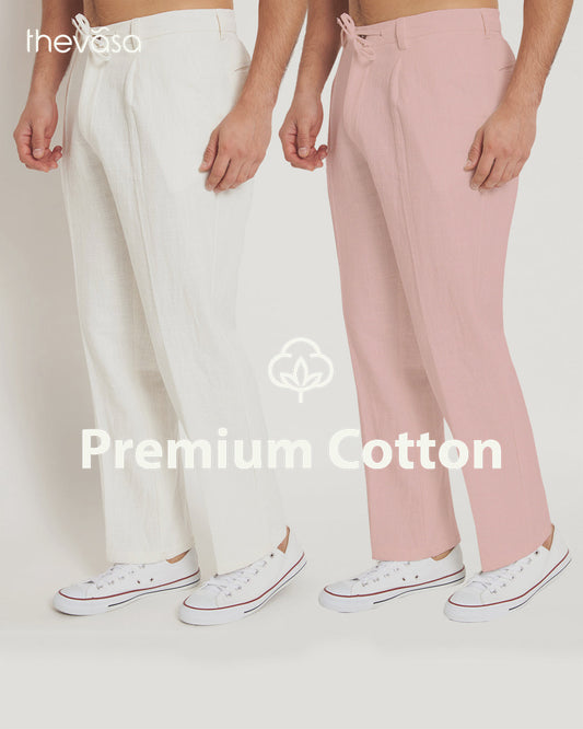 Combo: Casual Ease Fondant Pink & White Men's Pants - Set of 2