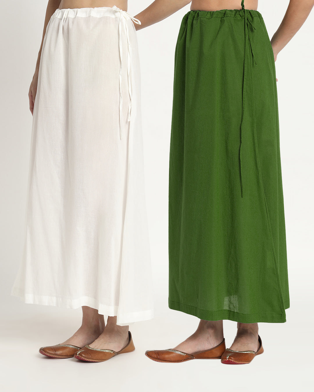 Combo: Pristine White & Greening Spring Peekaboo Petticoat- Set of 2