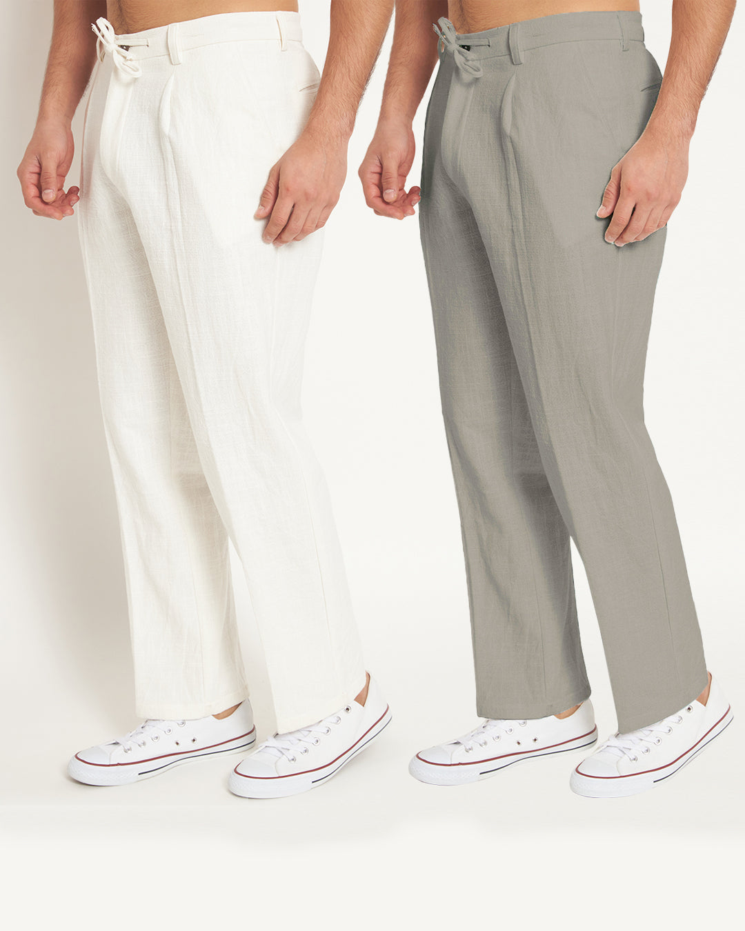 Combo: Casual Ease Iced Grey & White Men's Pants - Set of 2