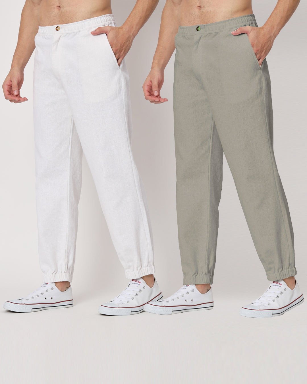 Combo: White & Grey Jog Men's Pants - Set of 2