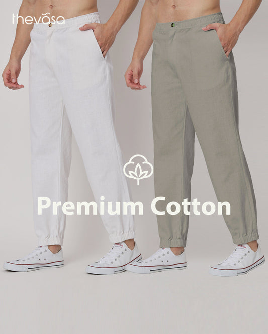 Combo: White & Grey Jog Men's Pants - Set of 2