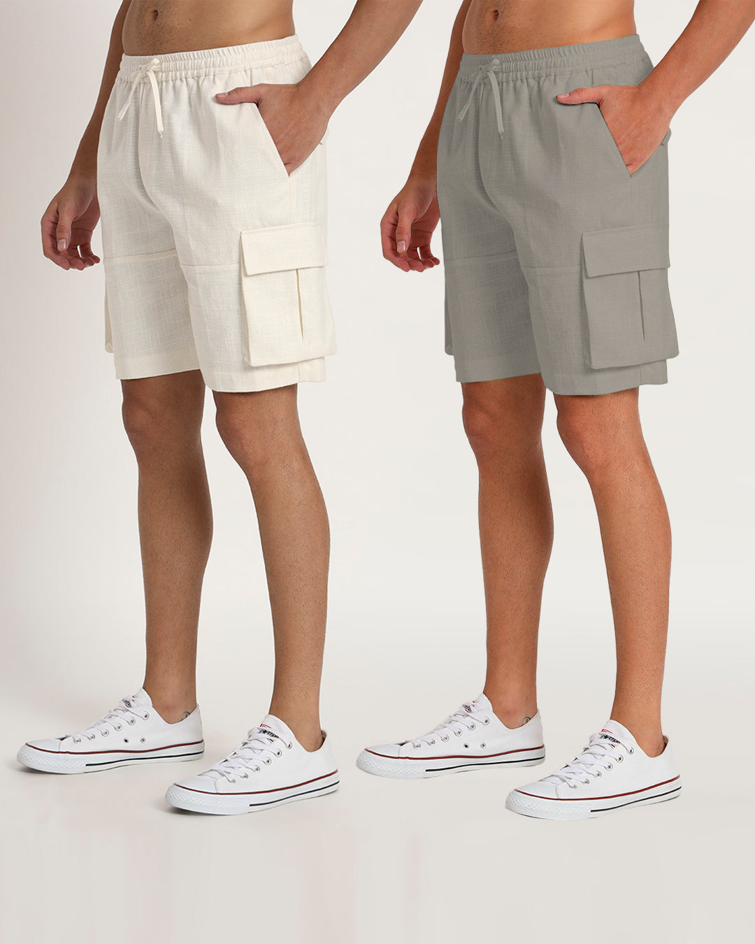 Combo : Slub Comfort Cargo White & Grey Men's Shorts