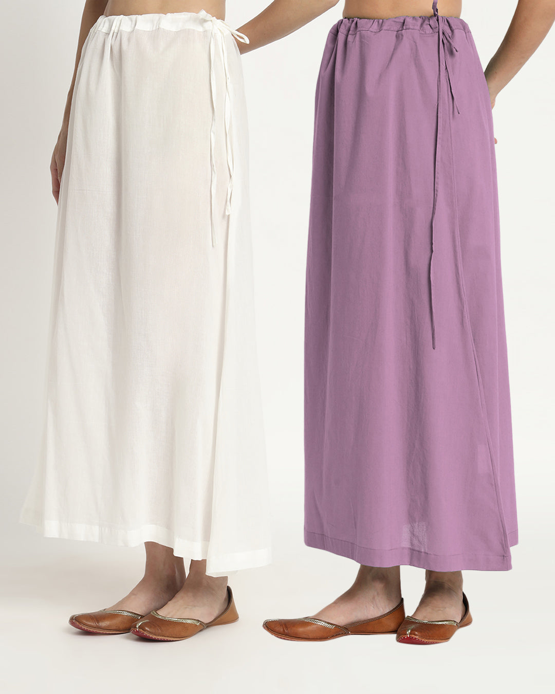 Combo: Pristine White & Iris Pink Peekaboo Petticoat- Set of 2