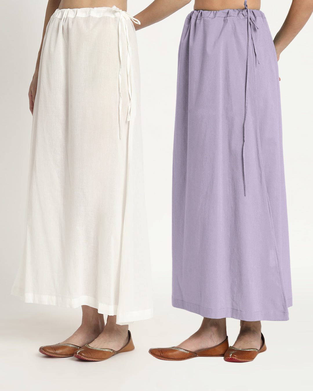 Combo: Pristine White & Lilac Peekaboo Petticoat- Set of 2