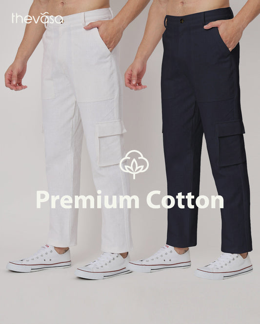 Combo: Function Flex White & Midnight Blue Men's Pants- Set Of 2