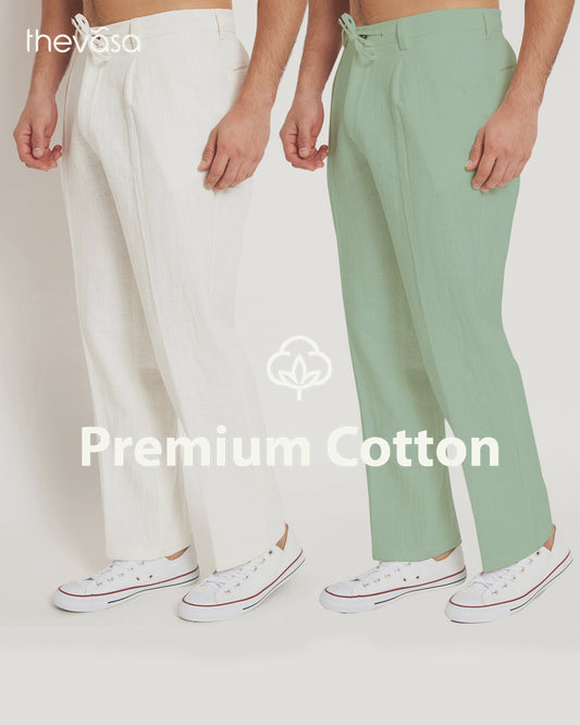 Combo: Casual Ease White & Spring Green Men's Pants - Set of 2