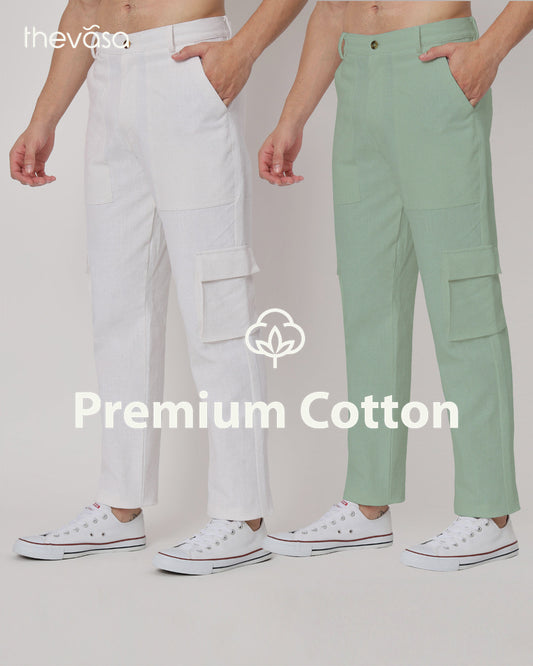 Combo: Function Flex White & Spring Green Men's Pants- Set Of 2