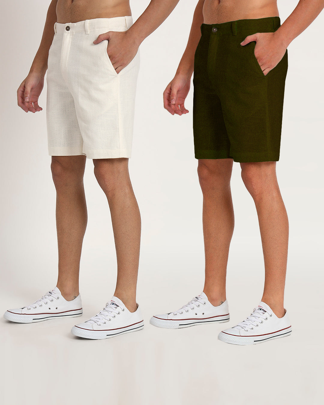 Combo : Ready For Anything White & Olive Green Men's Shorts