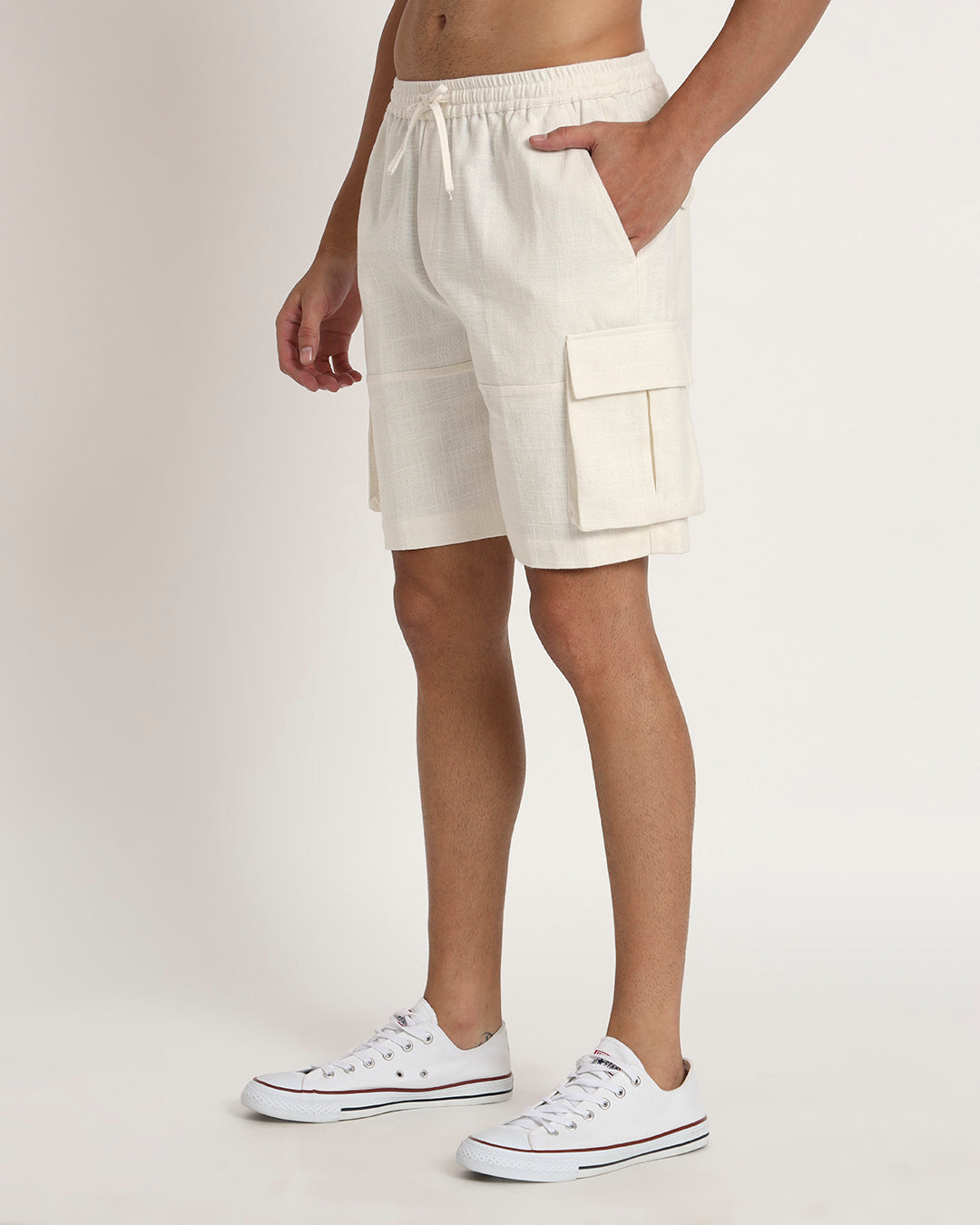 Combo : Casual Ease & Cargo White Men's Pants & Shorts  - Set of 2