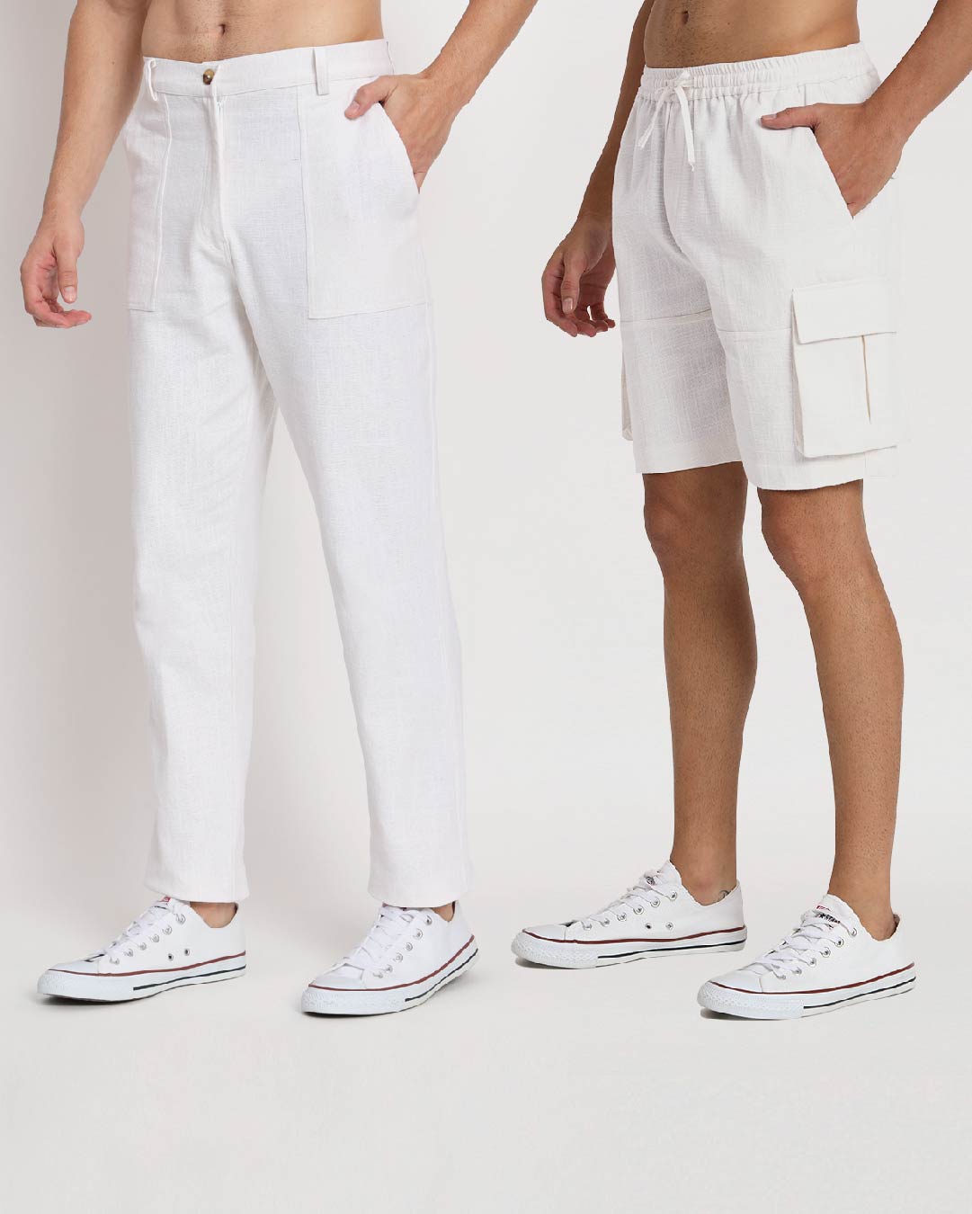 Combo : Comfy Ease & Cargo White Men's Pants & Shorts  - Set of 2